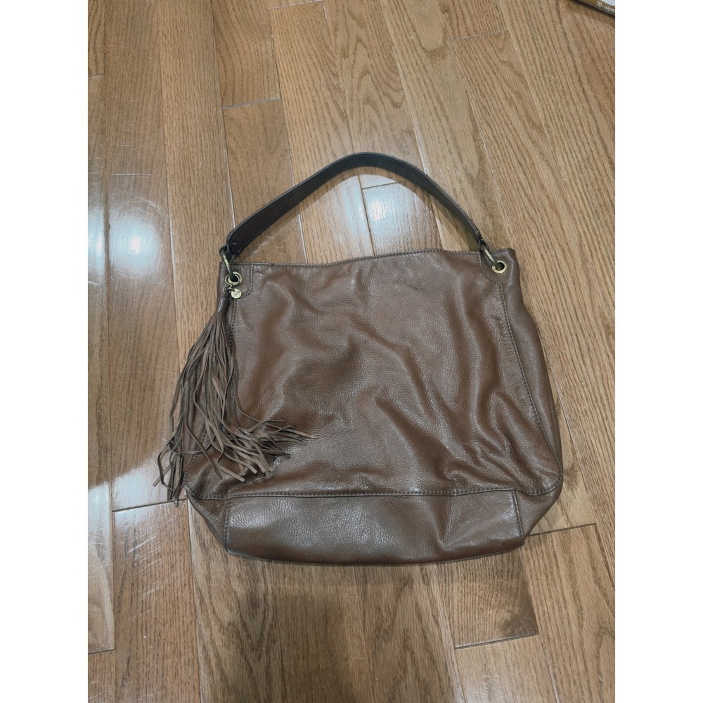 Hobo Brown Pebbled Leather Tassel Boho Shoulder Bag Handbag Brown Festival